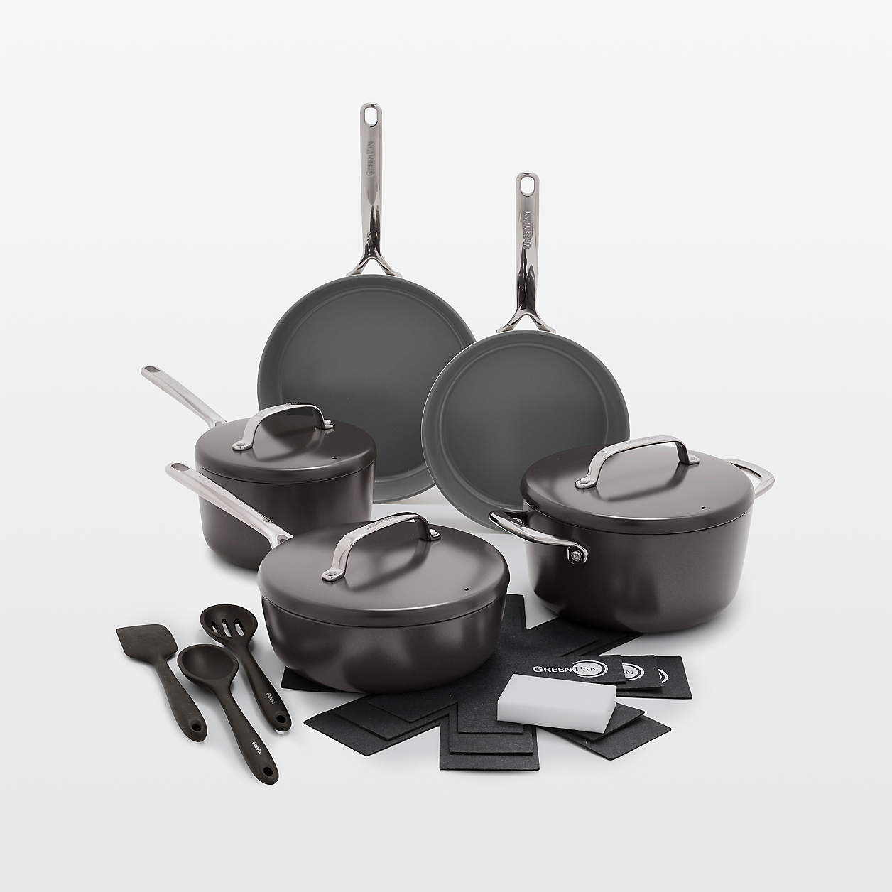 Greenpan GP5 Cocoa HardAnodized Ceramic NonStick 14Piece Cookware Set + Reviews Crate & Barrel