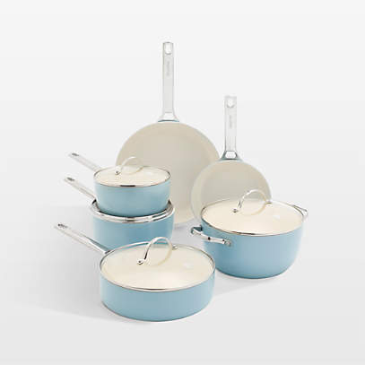 GreenPan Reserve Sky Blue 10-Piece Ceramic Non-Stick Cookware Set + Reviews, Crate & Barrel