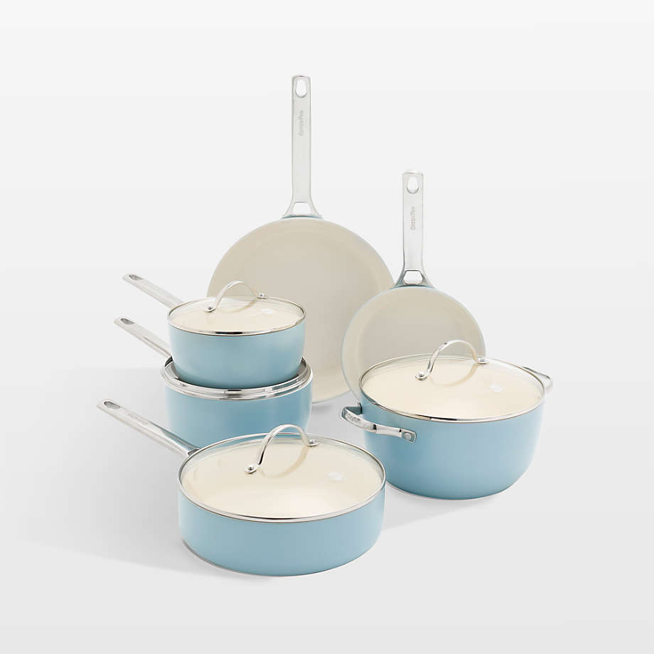  GreenPan Padova Hard Anodized Healthy Ceramic Nonstick, 10  Piece Cookware Pots and Pans Set, PFAS-Free, Dishwasher Safe, Light Blue:  Home & Kitchen