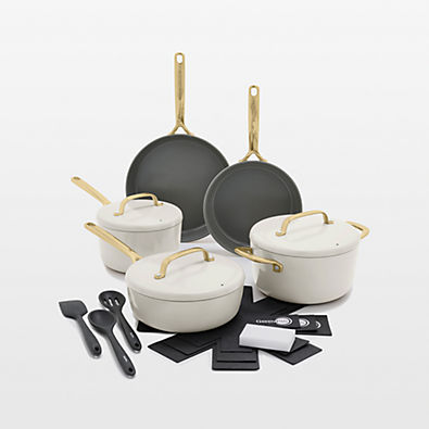 View GreenPan ™ GP5 Cloud Cream Ceramic Non-Stick 14-Piece Cookware Set with Champagne Handles details