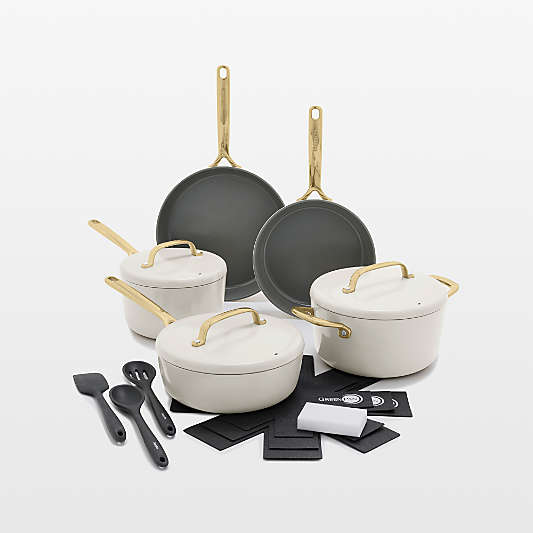 GreenPan ™ GP5 Cloud Cream Ceramic Non-Stick 14-Piece Cookware Set with Champagne Handles