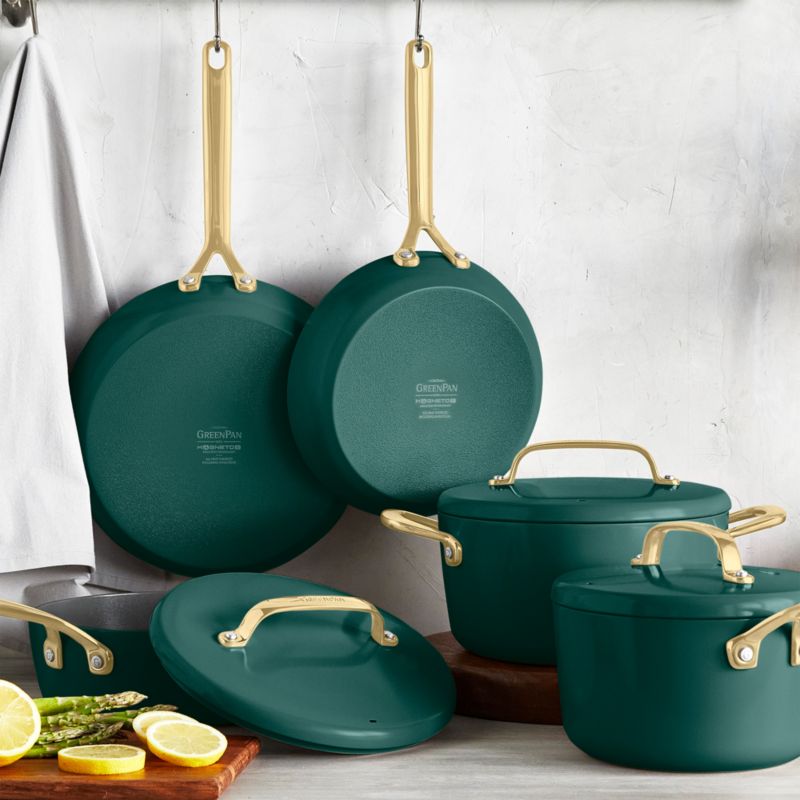 GreenPan ™ GP5 Rainforest Green Ceramic Non-Stick 14-Piece Cookware Set with Champagne Handles - image 3 of 7