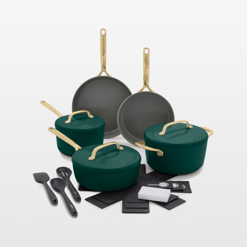 GreenPan ™ GP5 Rainforest Green Ceramic Non-Stick 14-Piece Cookware Set with Champagne Handles - image 0 of 7