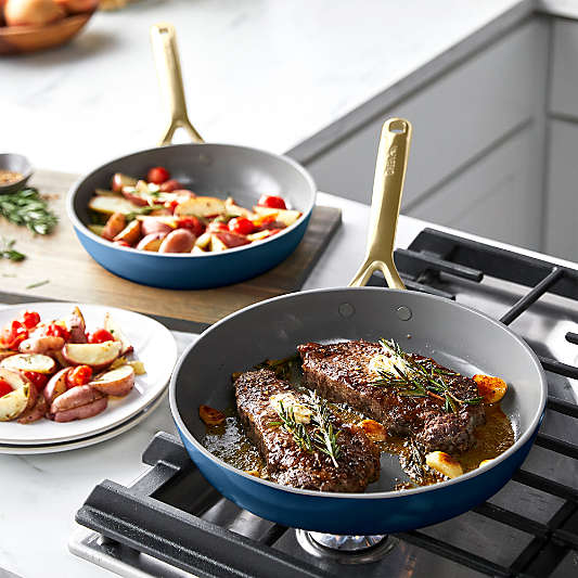 GreenPan ™ GP5 Marine Blue Ceramic Non-Stick 2-Piece Fry Pan Set with Champagne Handles