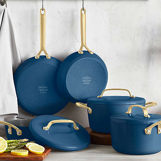 GreenPan ™ GP5 Marine Blue Ceramic Non-Stick 14-Piece Cookware Set with Champagne Handles