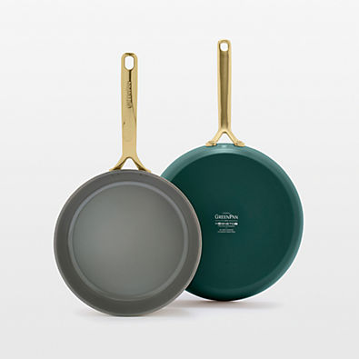 View GreenPan ™ GP5 Rainforest Green Ceramic Non-Stick 9" and 11" Fry Pan Set with Champagne Handles details