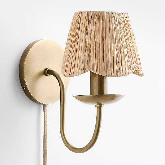 Greta Scalloped Raffia Kids Plug-In Wall Sconce