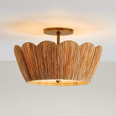 Greta Scalloped Raffia 18" Flush Mount Light