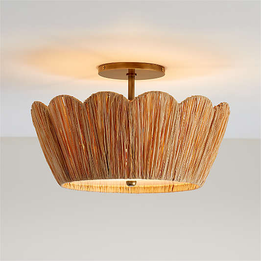 Greta Scalloped Raffia 18" Flush Mount Light