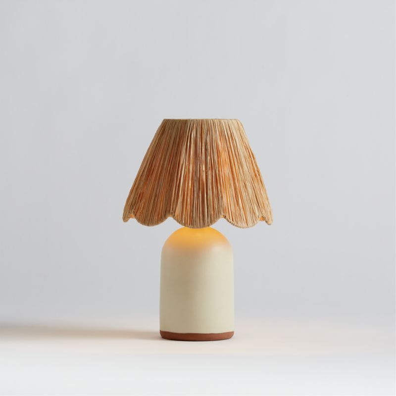 Greta table lamp, natural fibre/oak, height 58cm