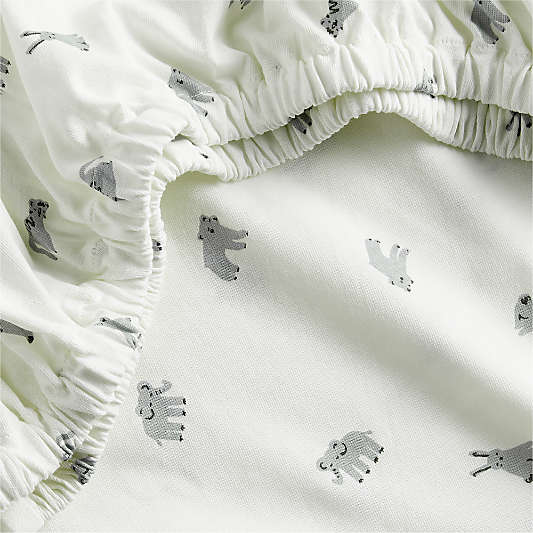 Baby's First Grey Animal Organic Cotton Heathered Jersey Baby Crib Fitted Sheet