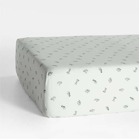 Baby's First Grey Animal 100% Organic Cotton Heathered Jersey Baby Crib Fitted Sheet