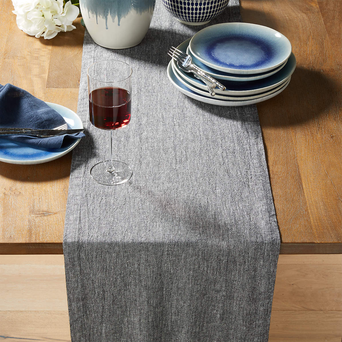 Grey Chambray Table Runner Reviews Crate And Barrel