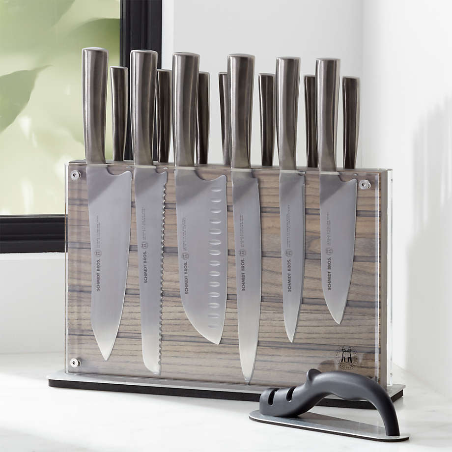 wedding registry ideas Schmidt Brothers Grey Shiplap 15-Piece Knife Set from Crate and Barrel