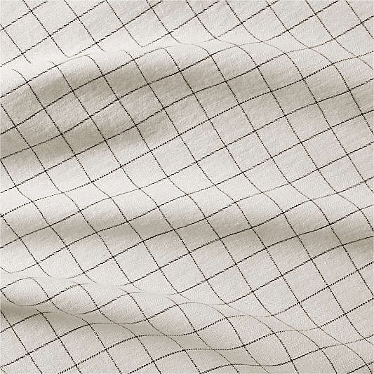 Organic Cotton Grid Natural and Midnight Navy Standard Pillowcases, Set of 2