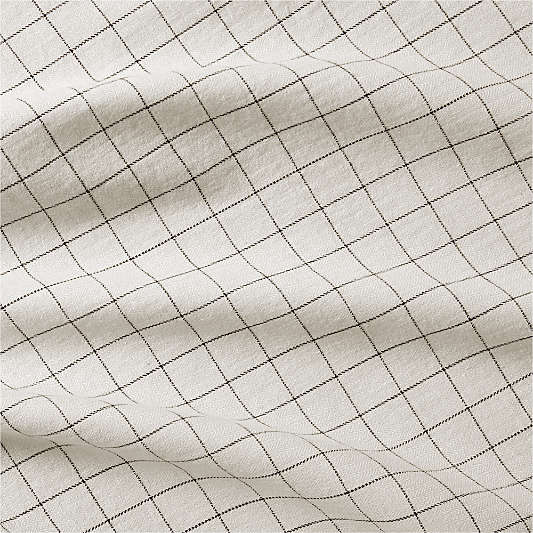 Organic Cotton Grid Natural and Midnight Navy Queen Bed Sheet Set