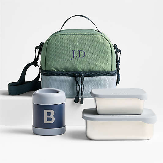Green and Blue Colorblock Kids Lunch Box Bundle