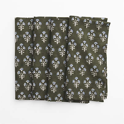 Green Block Print Cotton Dinner Napkin, Set of 4