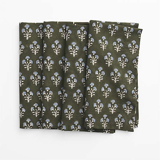 Green Block Print Cotton Dinner Napkin, Set of 4