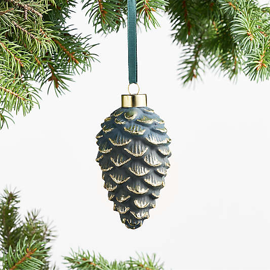 Green and Brass Pinecone Christmas Tree Ornament