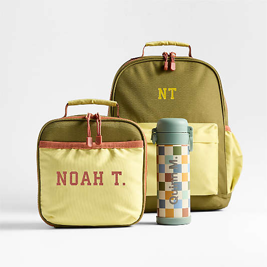 Green and Yellow Checkerboard Insulated Stainless Steel Kids Water Bottle with Straw and Leak-Proof Lid