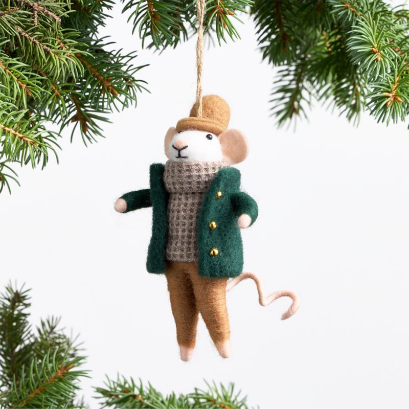 Felted Wool Mouse with Green Cardigan Christmas Tree Ornament, Set of 4 - image 1 of 2