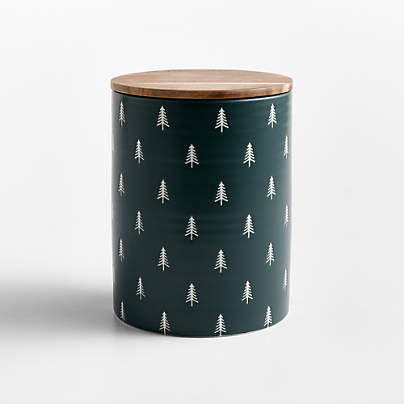 Nordic Trees Ceramic Cookie Jar with Acacia Lid