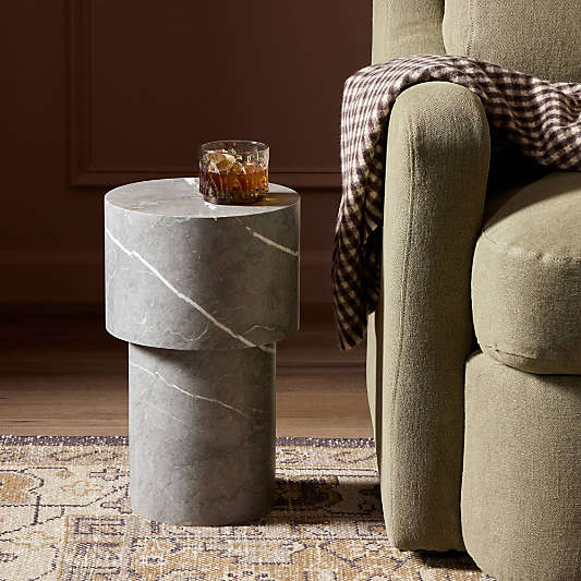 Sayer 10" Warm Grey Marble End Table
