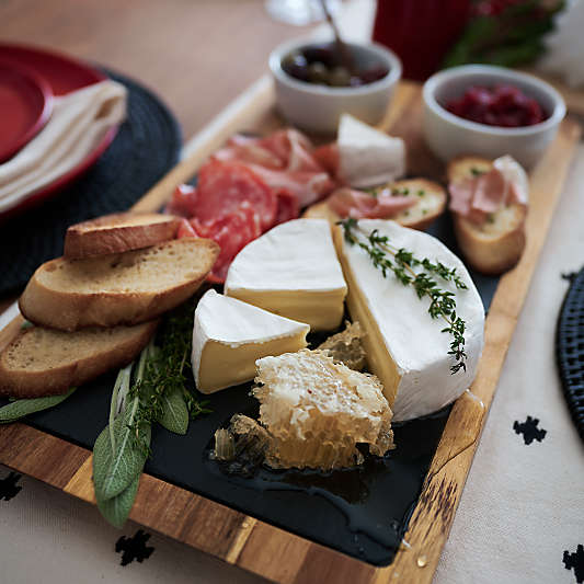 Slate and Wood Serving Board with Bowls