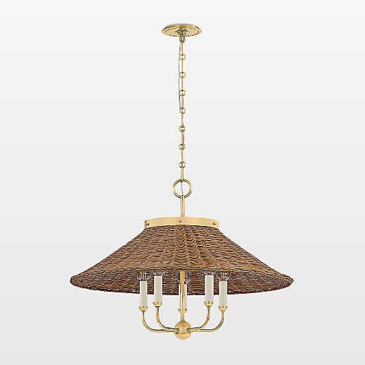 Lugo Brass and Rattan Chandelier 27.5"