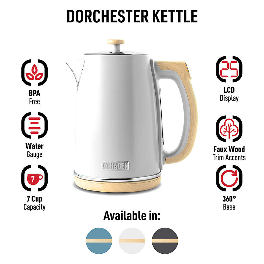 HADEN Dorchester Matte White Electric Tea Kettle + Reviews, Crate & Barrel