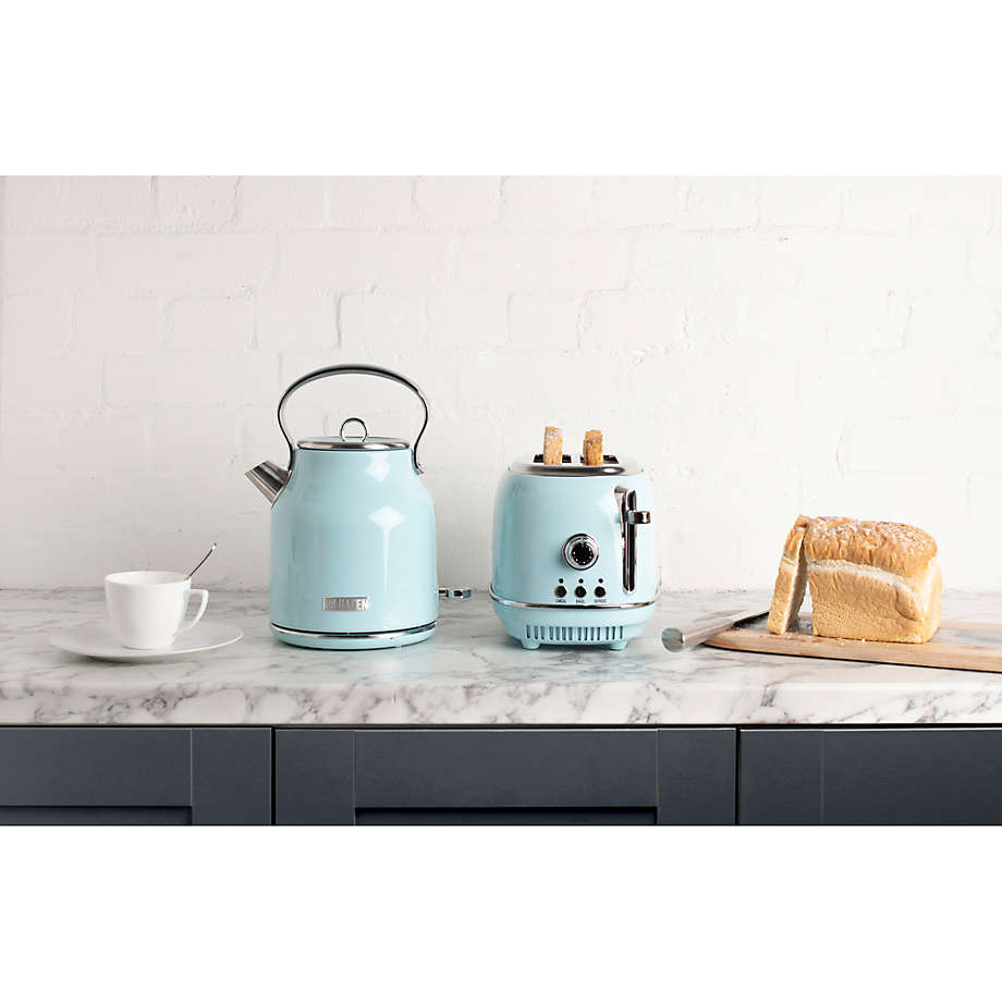 Turquoise toaster and outlet kettle set