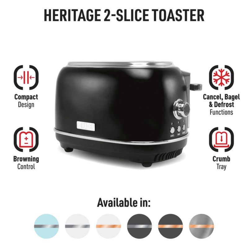 HADEN Heritage Black and Chrome 2-Slice Toaster + Reviews | Crate & Barrel