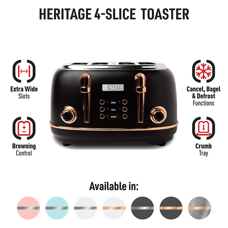 HADEN Heritage Black and Copper 4-Slice Toaster