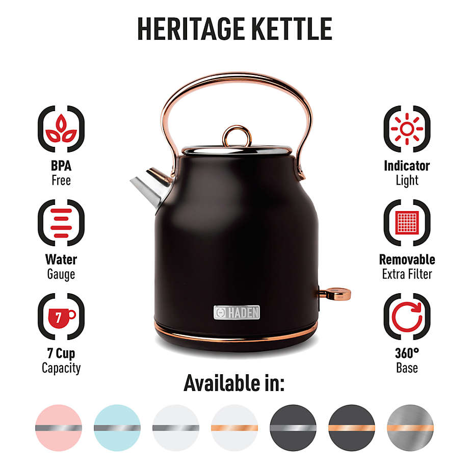 Haden Heritage 1.7 Liter Stainless Steel Electric Tea Kettle - Ivory