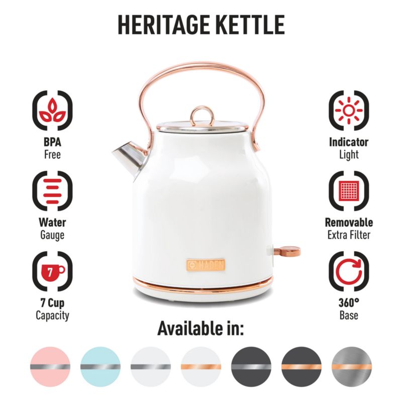 HADEN Heritage Ivory and Copper Electric Tea Kettle - image 6 of 13