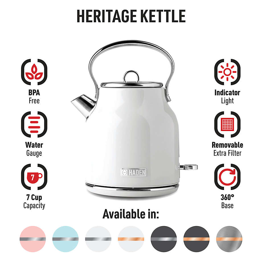 Haden Heritage 1.7 Liter Stainless Steel Electric Tea Kettle - Black / Chrome