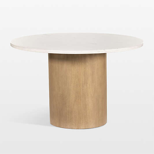 Hale Round White Marble and Wood Dining Table