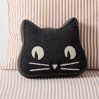 View Halloween Cat Shaped Kids Throw Pillow by Joan Anderson details