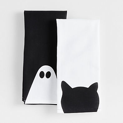 View Black & White Halloween Kitchen Towels, Set of 2 details