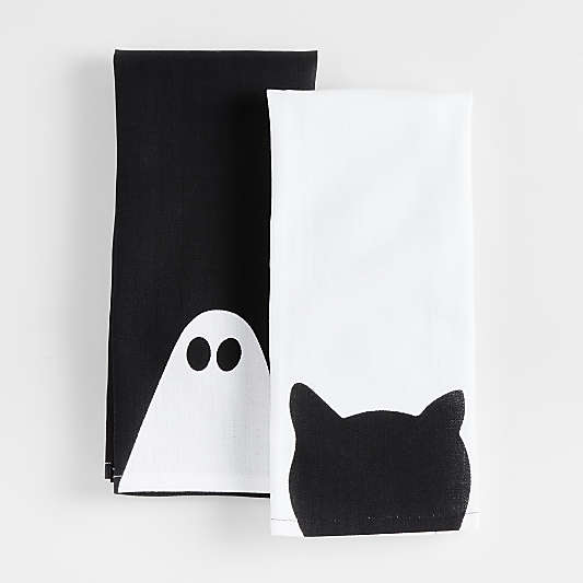 Black & White Halloween Kitchen Towels, Set of 2