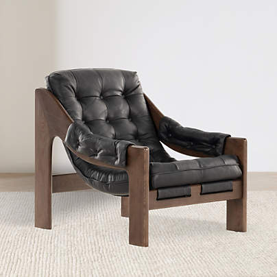 Halston Tufted Black Leather and Wood Accent Chair