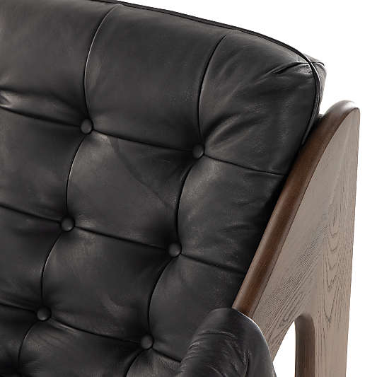 Halston Tufted Black Leather and Wood Accent Chair