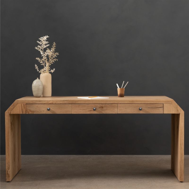 Halston Natural Oak Wood Desk with Drawers