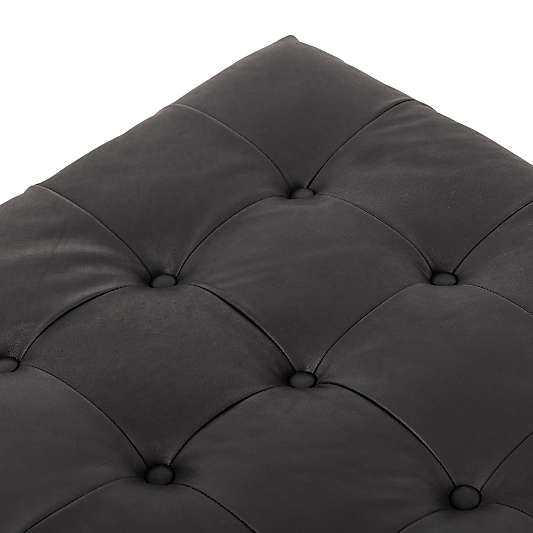 Halston Tufted Black Leather Ottoman