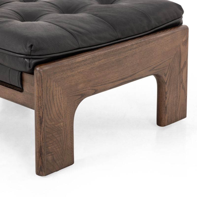 Halston Tufted Black Leather Ottoman