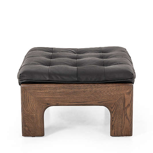 Halston Tufted Black Leather Ottoman