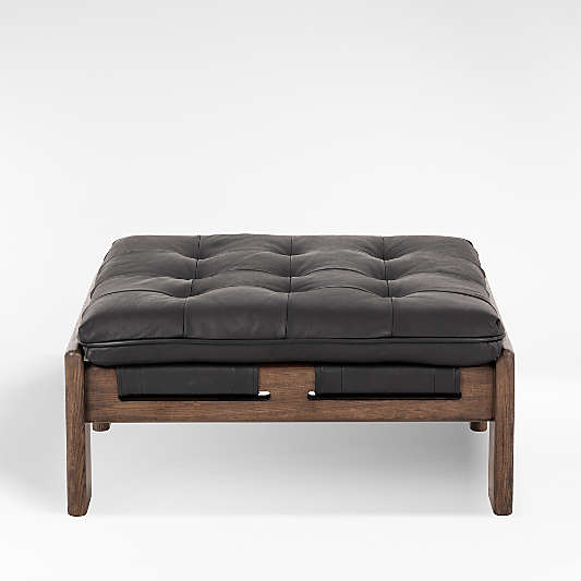 Halston Tufted Black Leather Ottoman