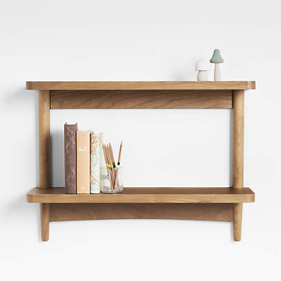 Hampshire Natural Brown Wood 2-Tier Kids Wall Shelf