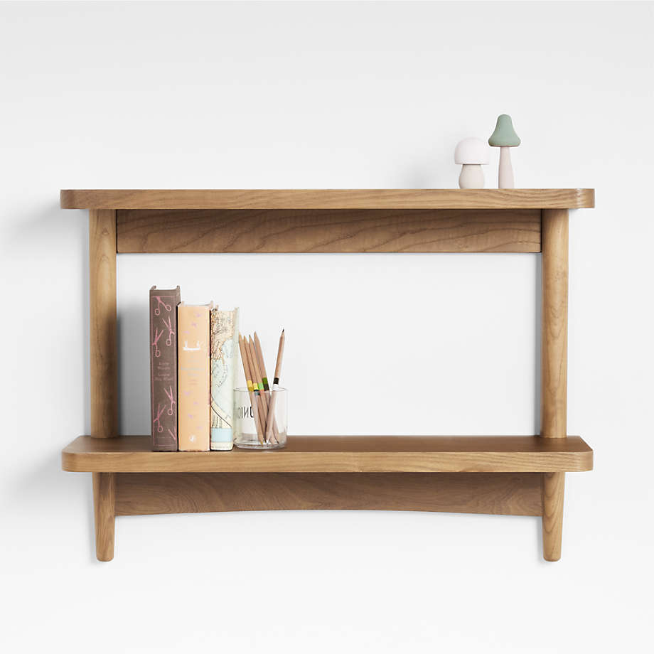 Black/Maple Modern 2-Tier Wall Shelf with Easy to Hang Design